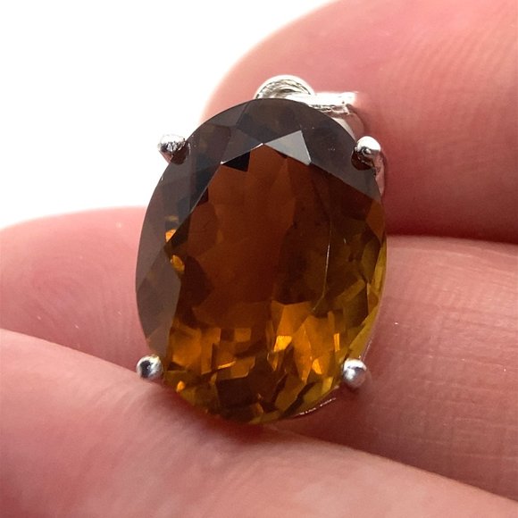 Smoky Quartz 8.74ct Platinum Finish Solid 925 Sterling Silver Pendant - Picture 1 of 7